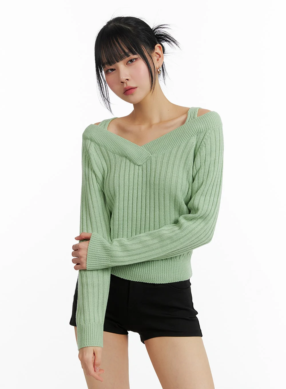 V-Neck Lace Ruched Long Sleeve Top IF402 - Image 5