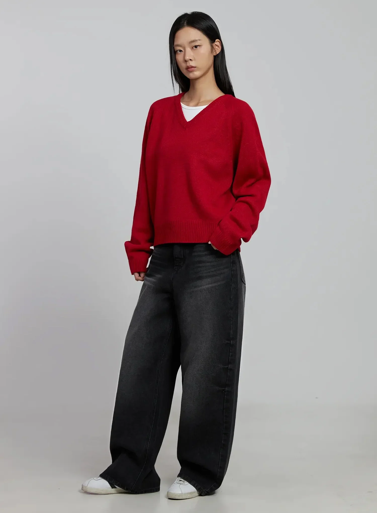 V-Neck Oversized Knit Sweater IM520 - Image 4