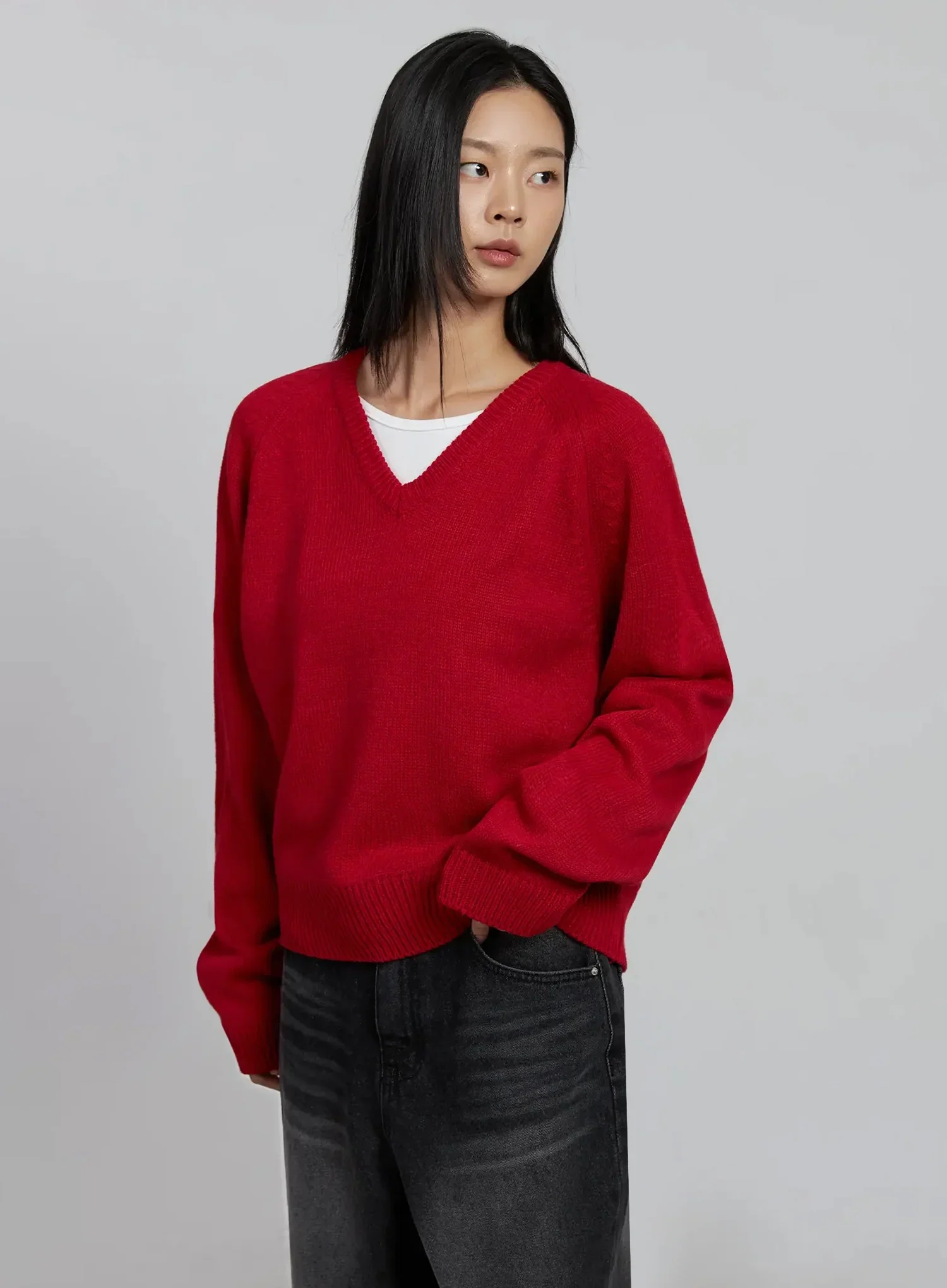 V-Neck Oversized Knit Sweater IM520 - Image 7