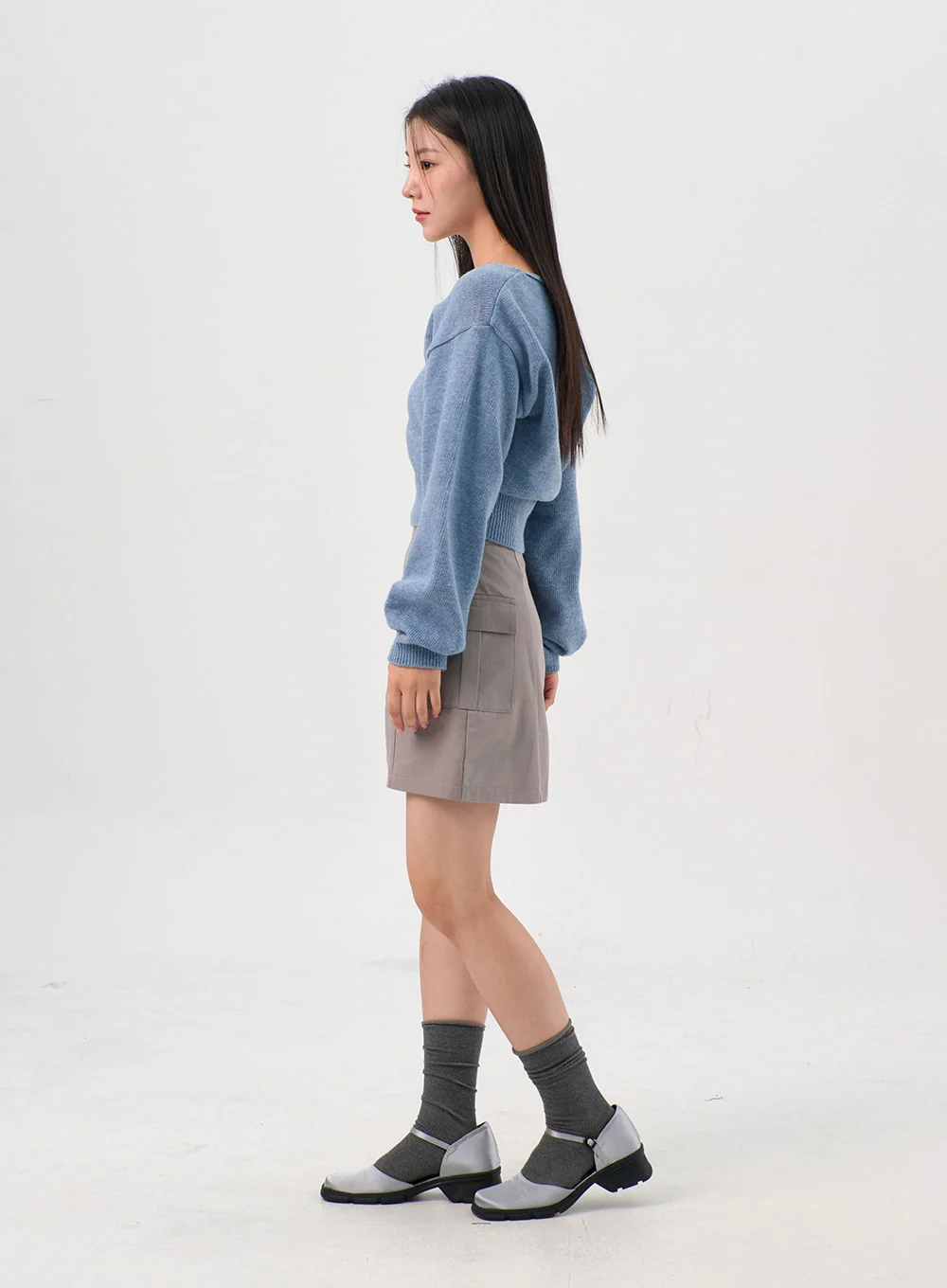 V-Neck Puff Sleeve Sweater OS302 - Image 4