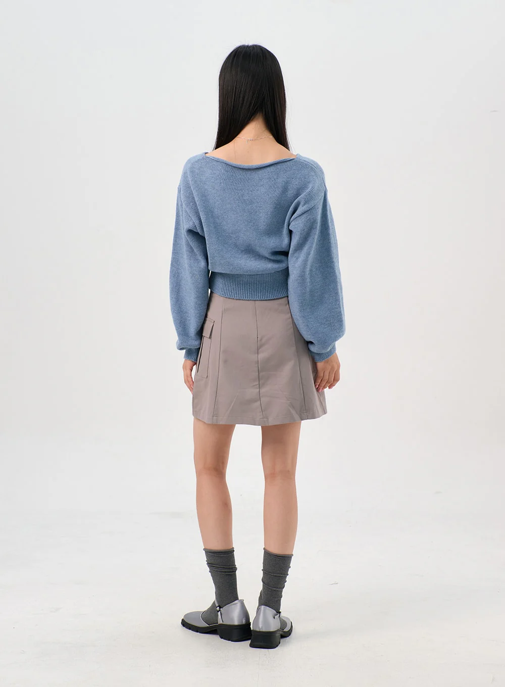 V-Neck Puff Sleeve Sweater OS302 - Image 5