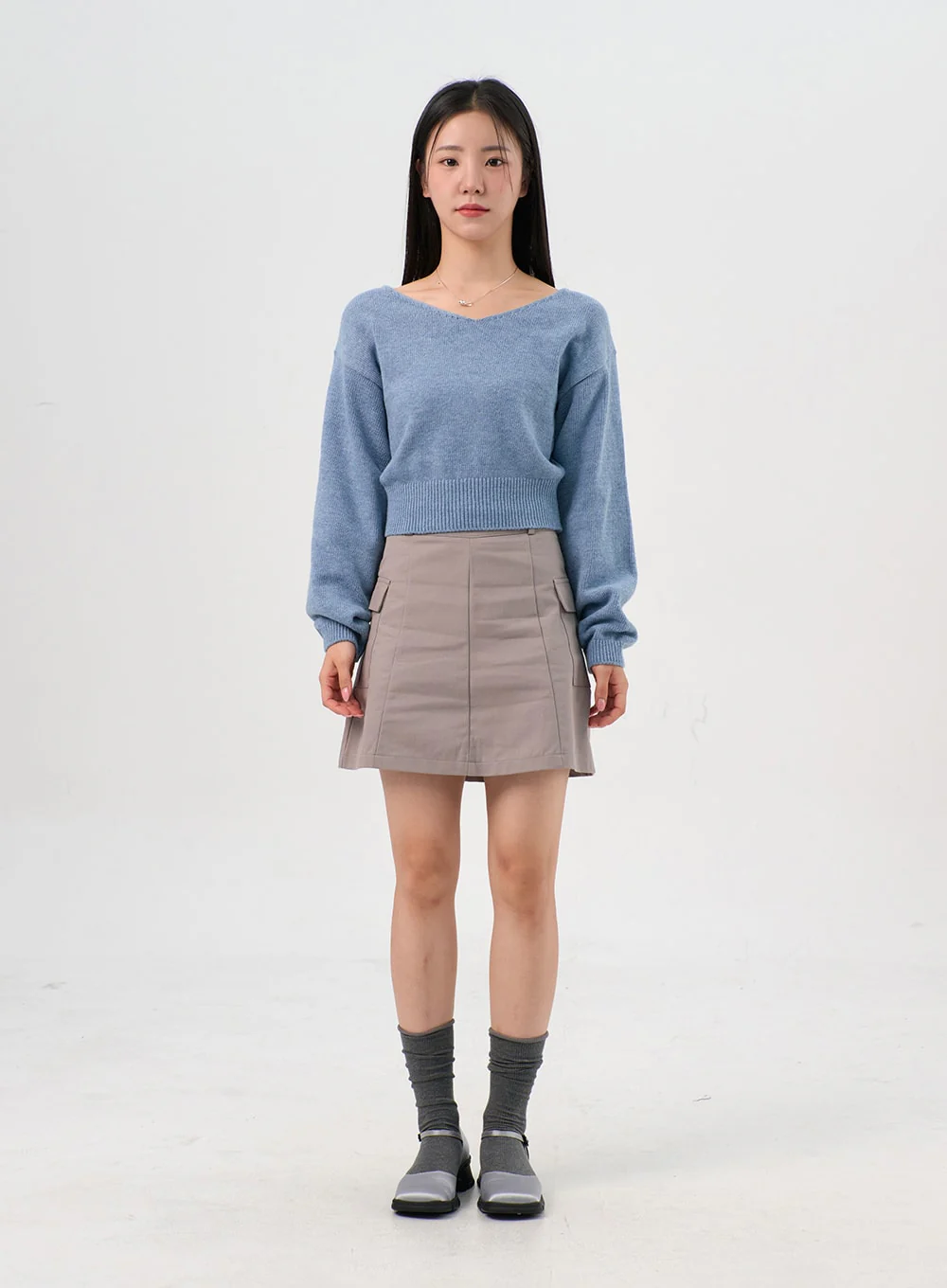 V-Neck Puff Sleeve Sweater OS302 - Image 7
