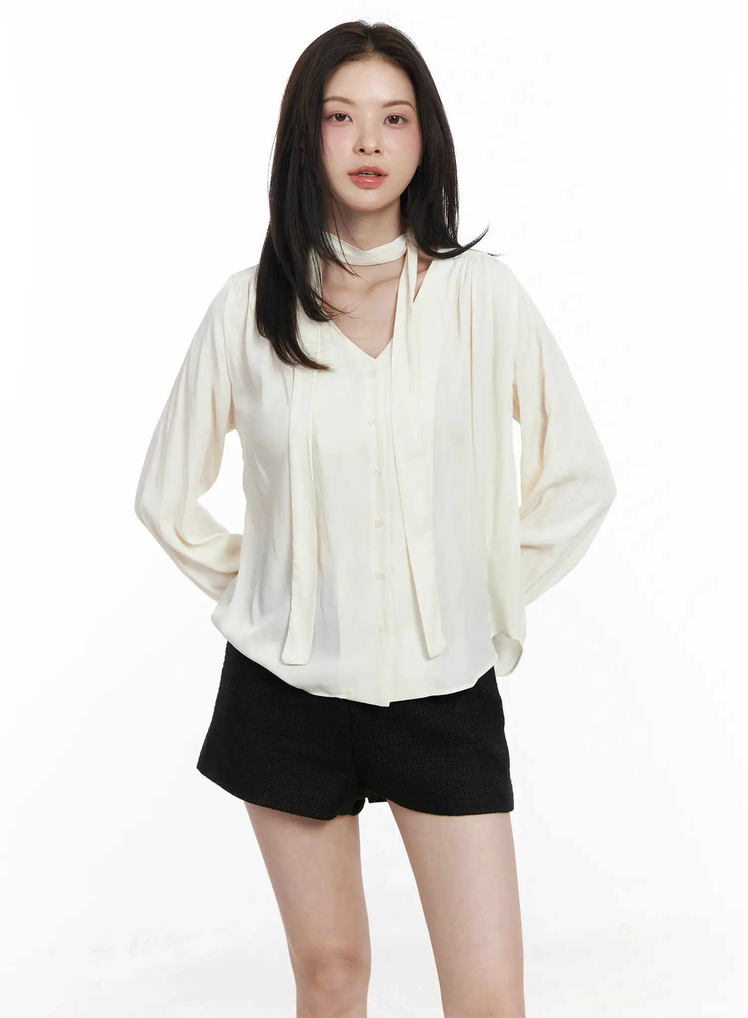 V-Neck Shirred Blouse and Scarf Set IF525 - Image 12