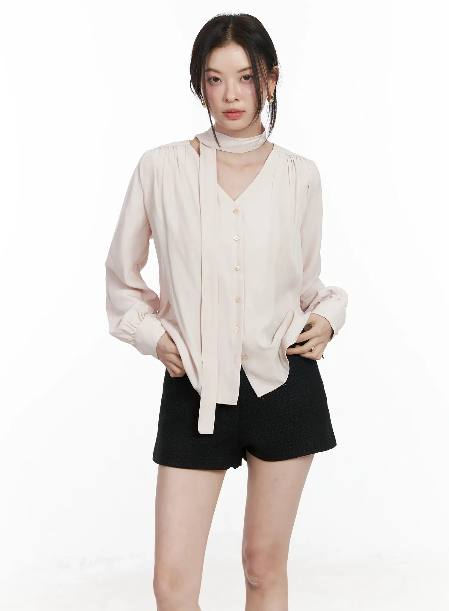 V-Neck Shirred Blouse and Scarf Set IF525 - Image 14