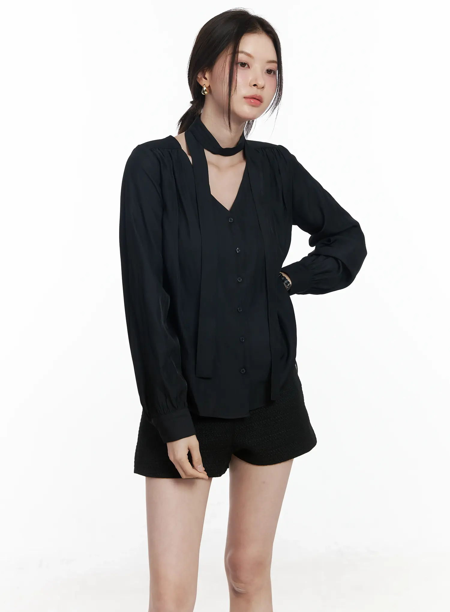 V-Neck Shirred Blouse and Scarf Set IF525 - Image 15