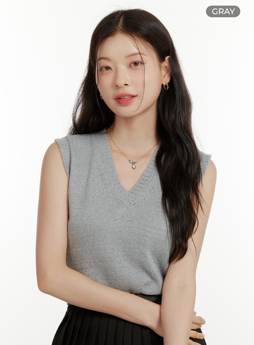 V-Neck Sleeveless Knit Top OU418 - Image 7