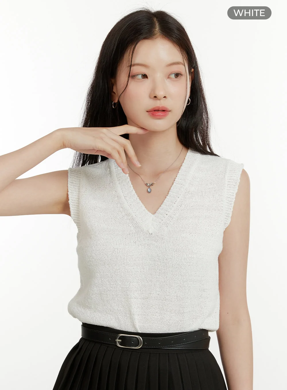 V-Neck Sleeveless Knit Top OU418 - Image 8