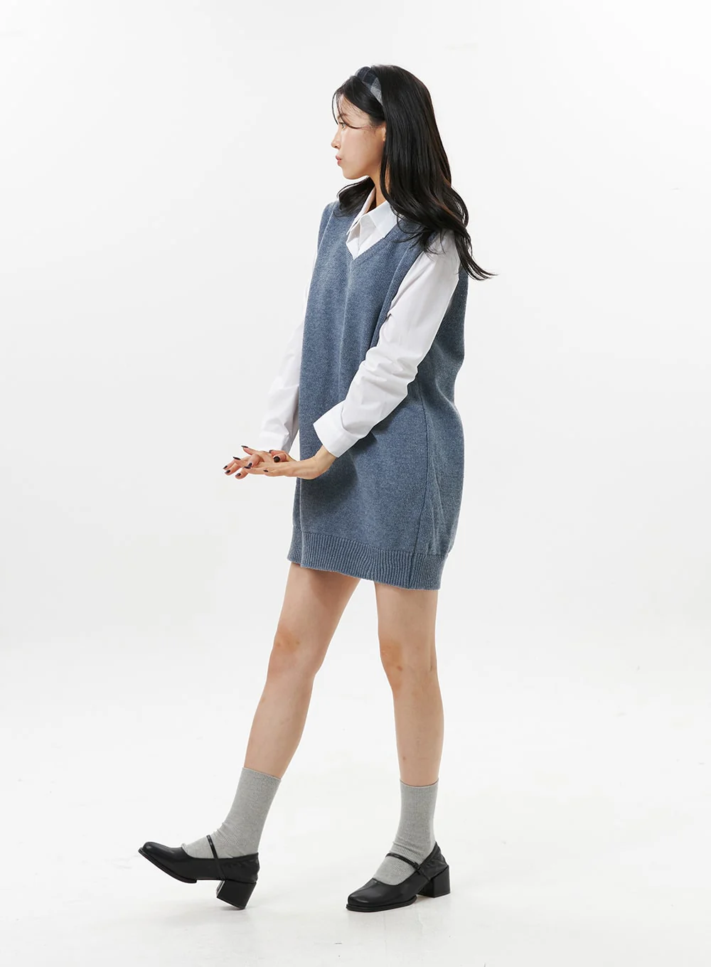 V-Neck Sleeveless Sweater Dress OO312 - Image 3