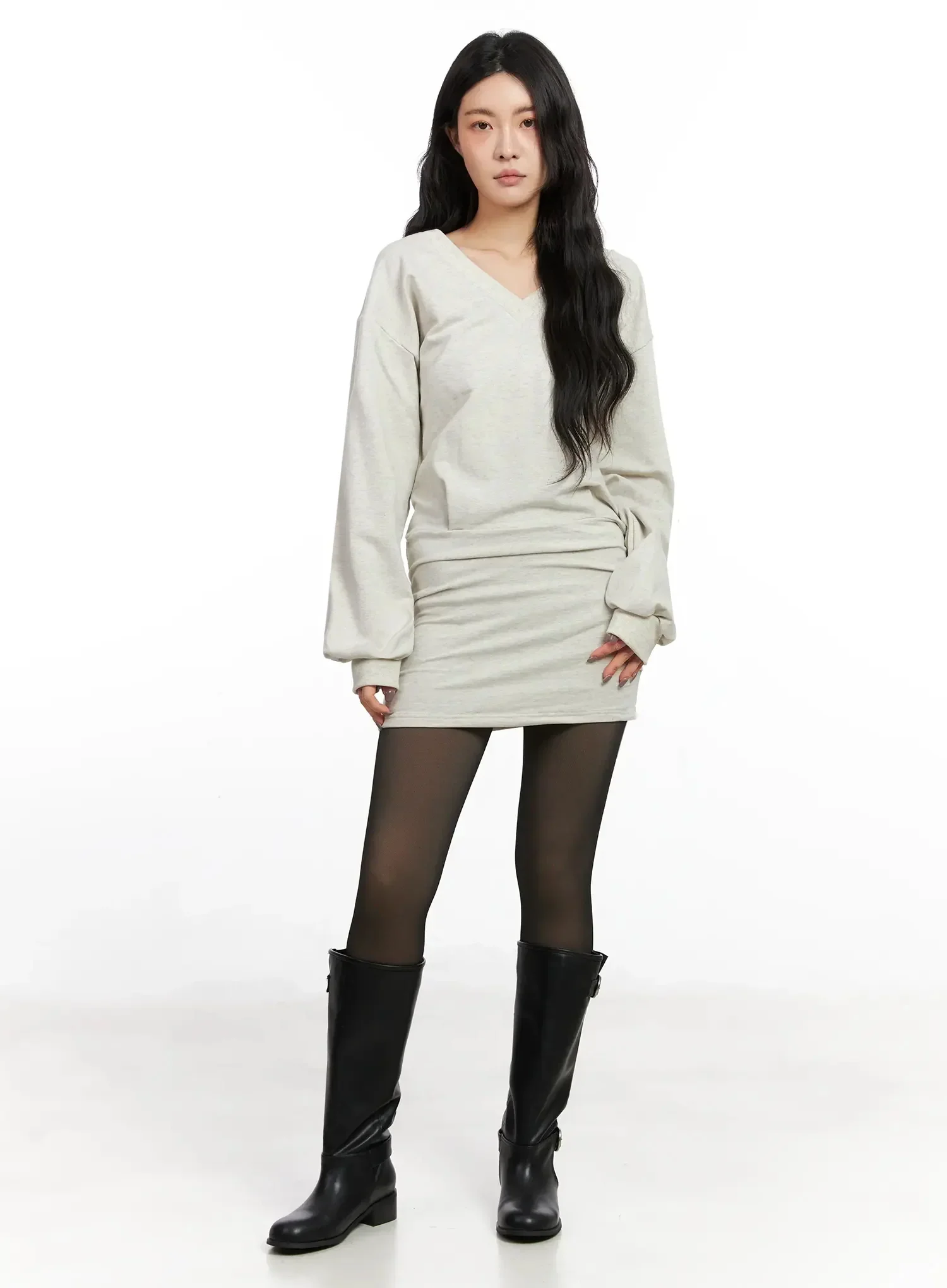 V-Neck Sweatshirt Mini Dress IN528 - Image 12