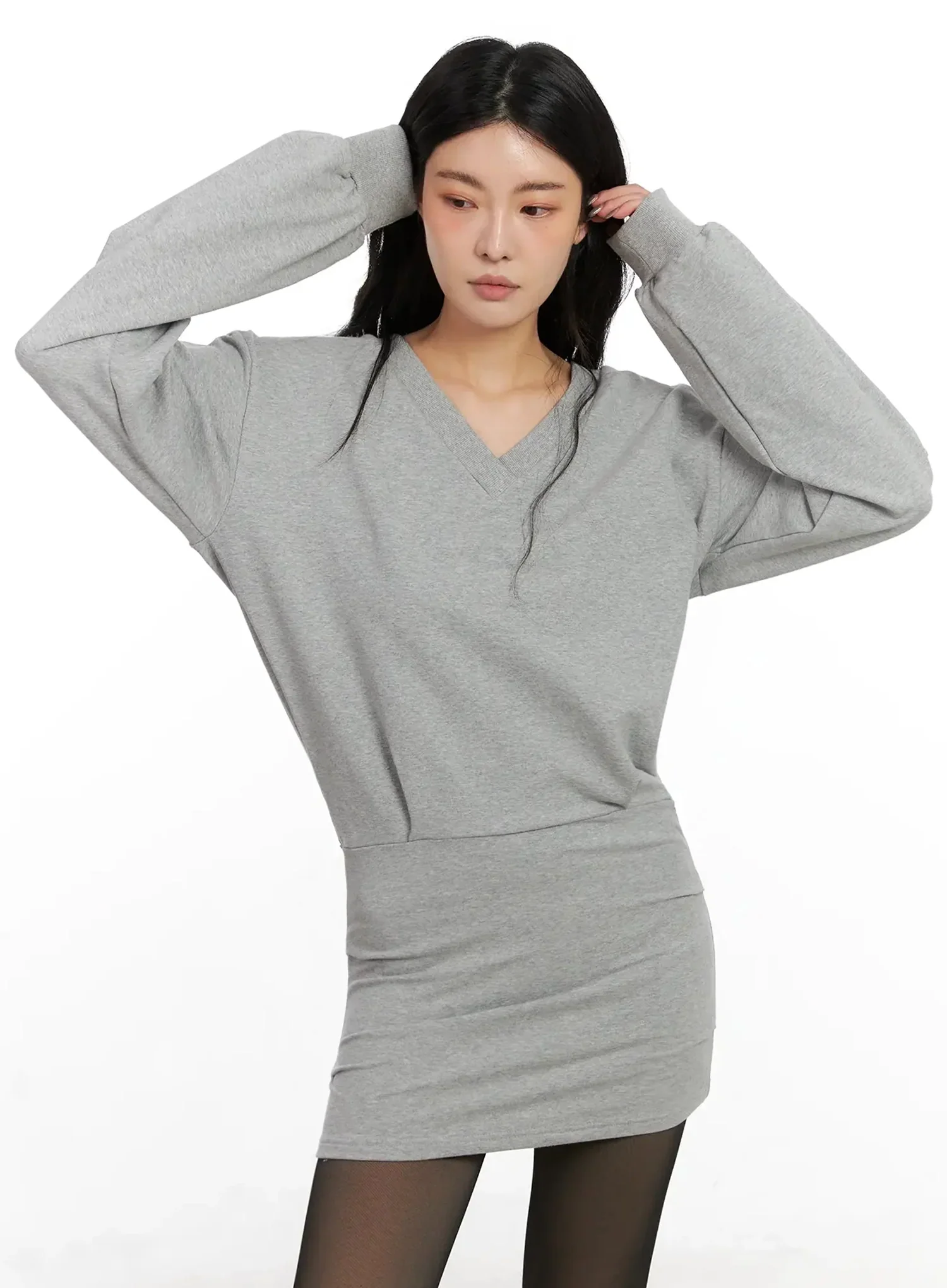 V-Neck Sweatshirt Mini Dress IN528 - Image 6