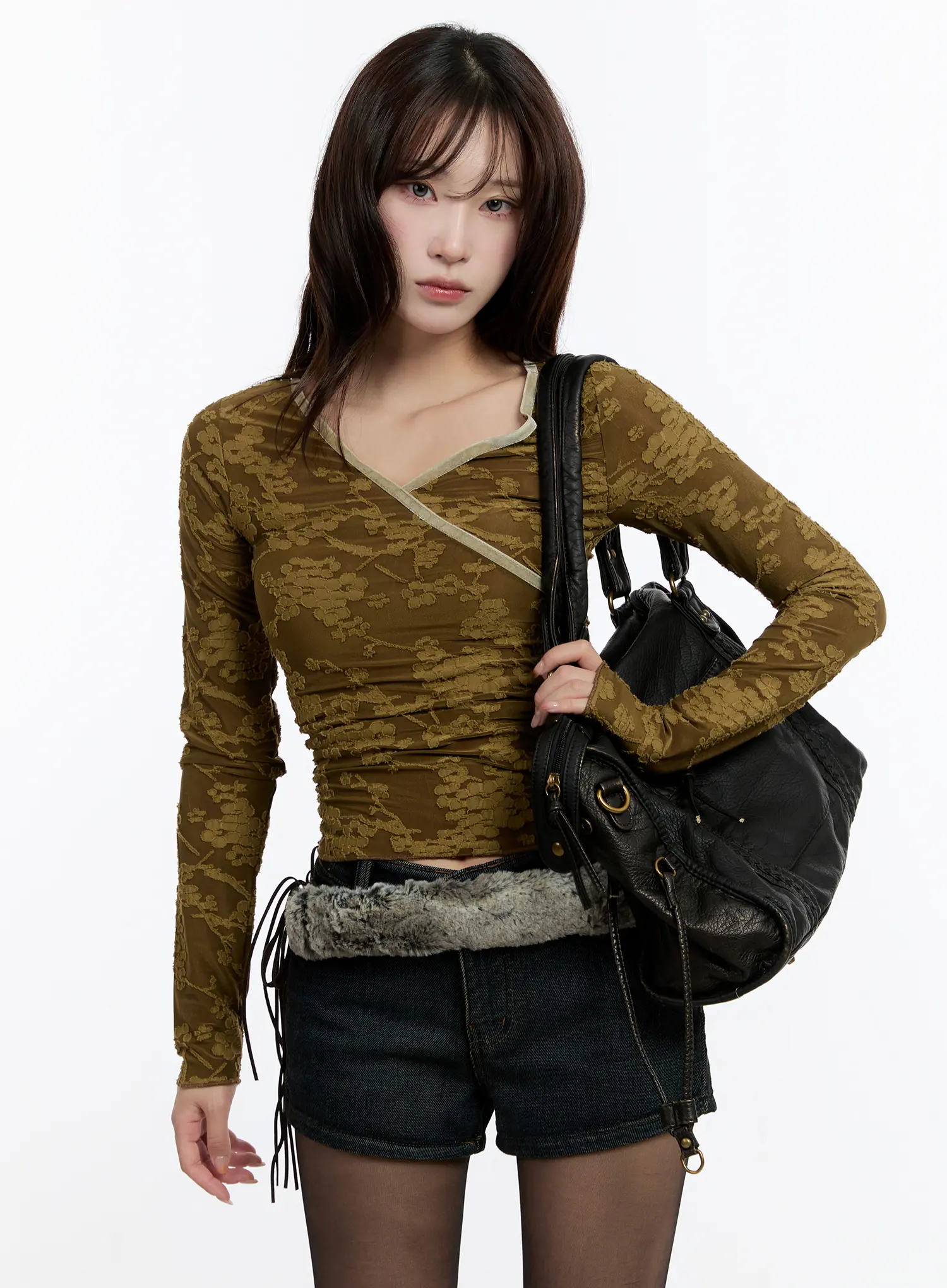 Velvet Lace V-Neck Long Sleeve Top CN524