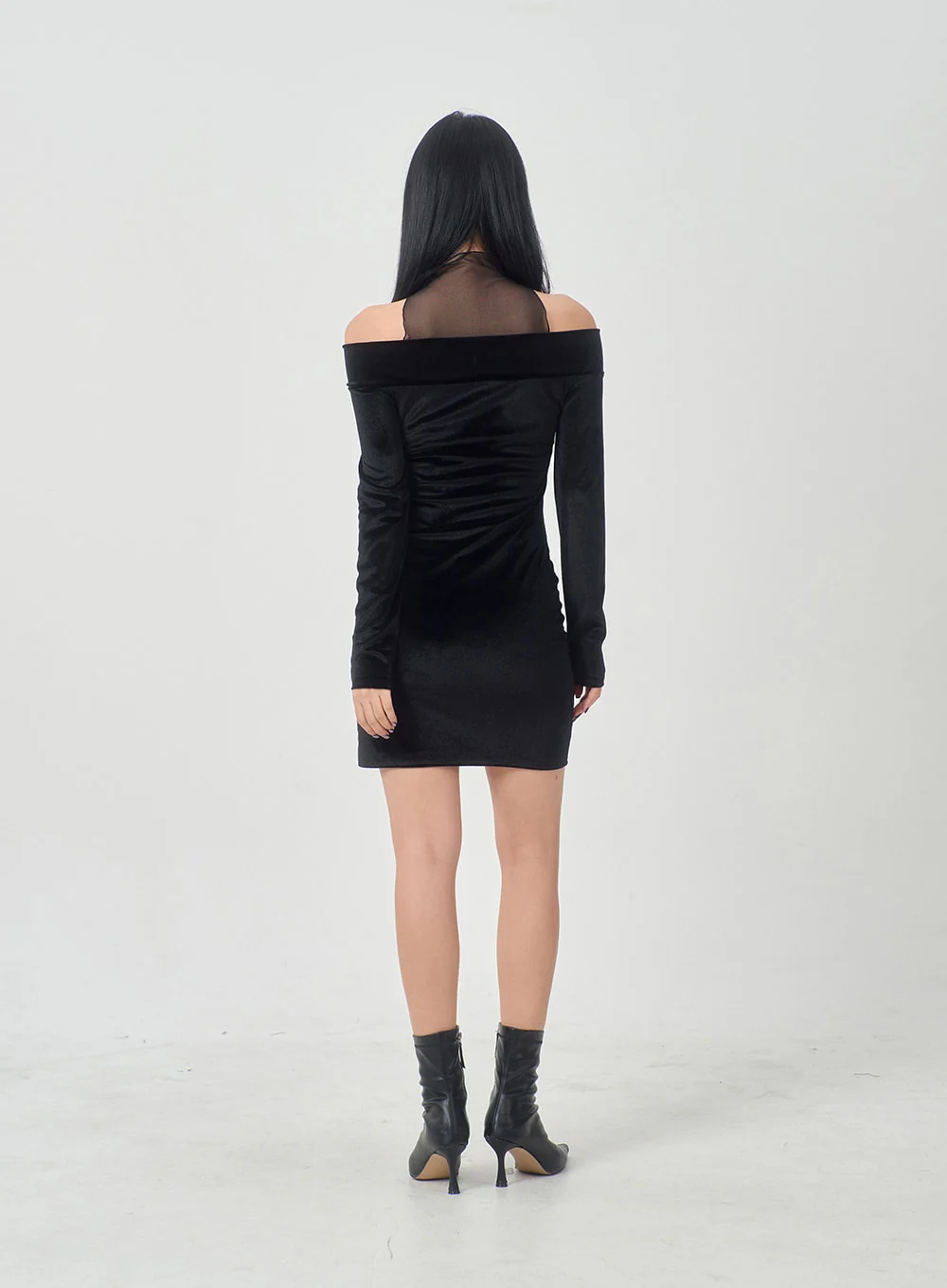 Velvet Off-Shoulder Mesh Neck Mini Dress BD23 - Image 13