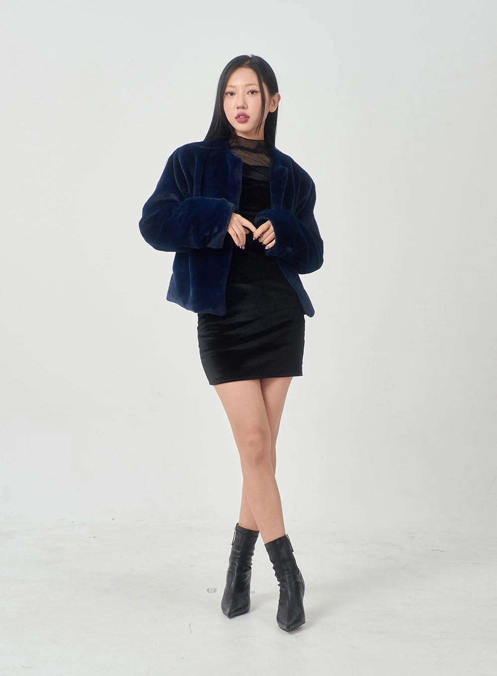 Velvet Off-Shoulder Mesh Neck Mini Dress BD23 - Image 19