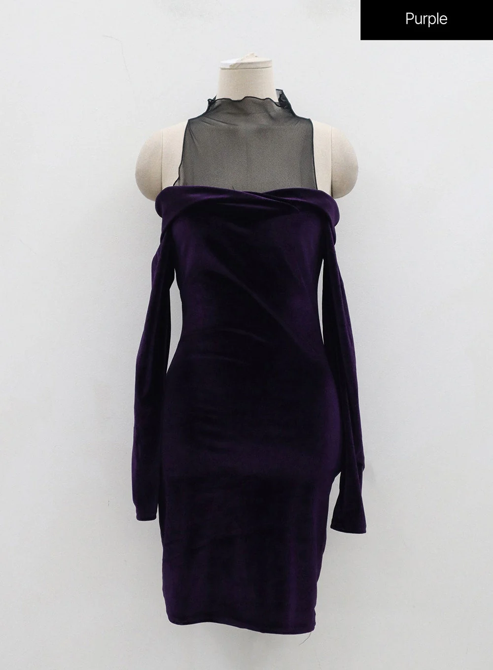 Velvet Off-Shoulder Mesh Neck Mini Dress BD23 - Image 22