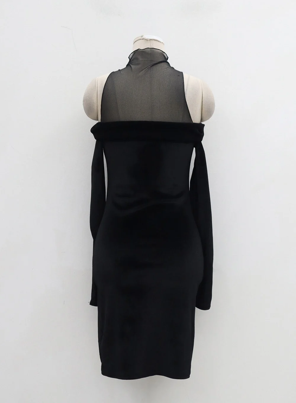 Velvet Off-Shoulder Mesh Neck Mini Dress BD23 - Image 24