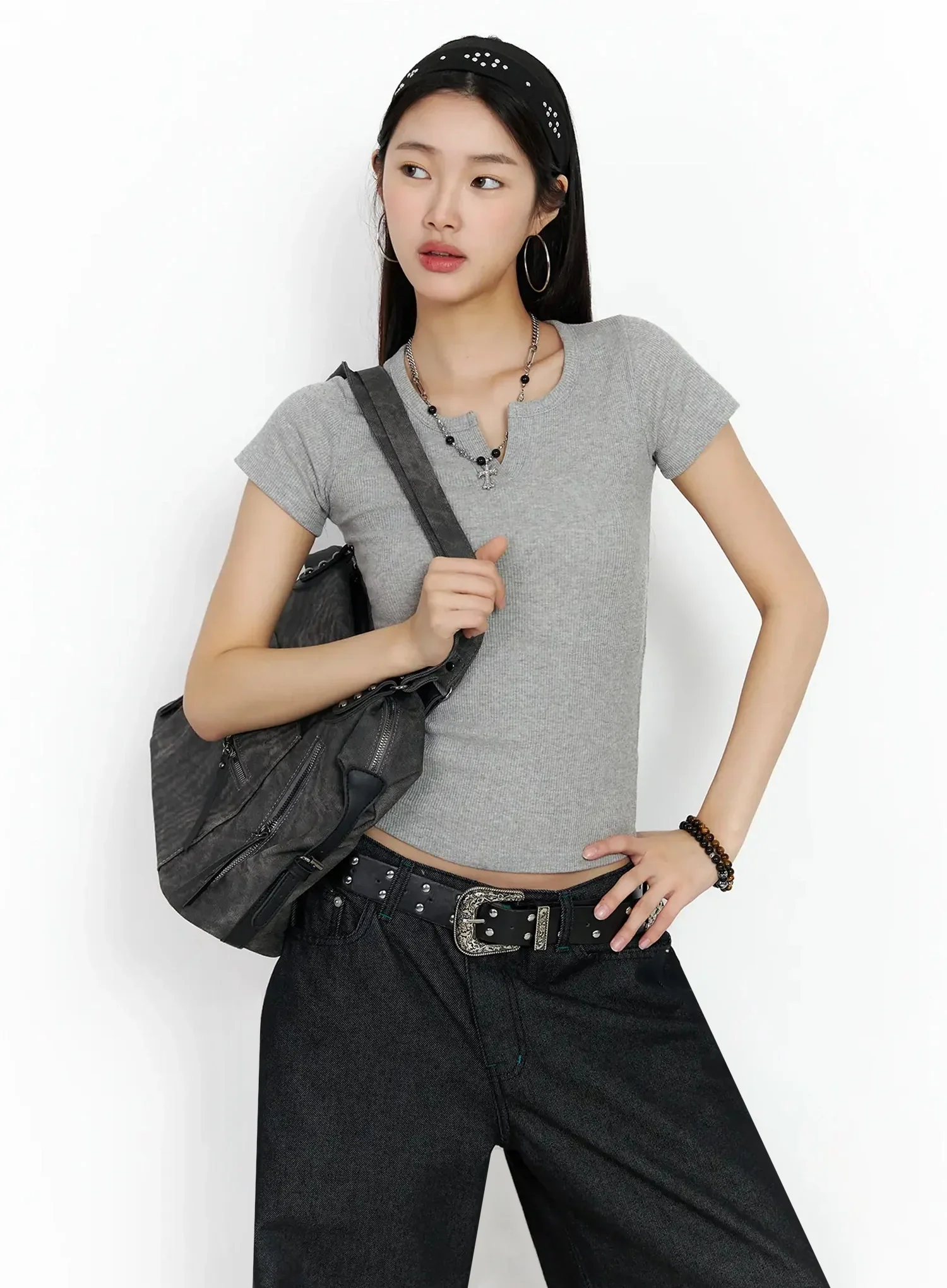 Vintage Leather Accent Shoulder Bag IM530 - Image 3