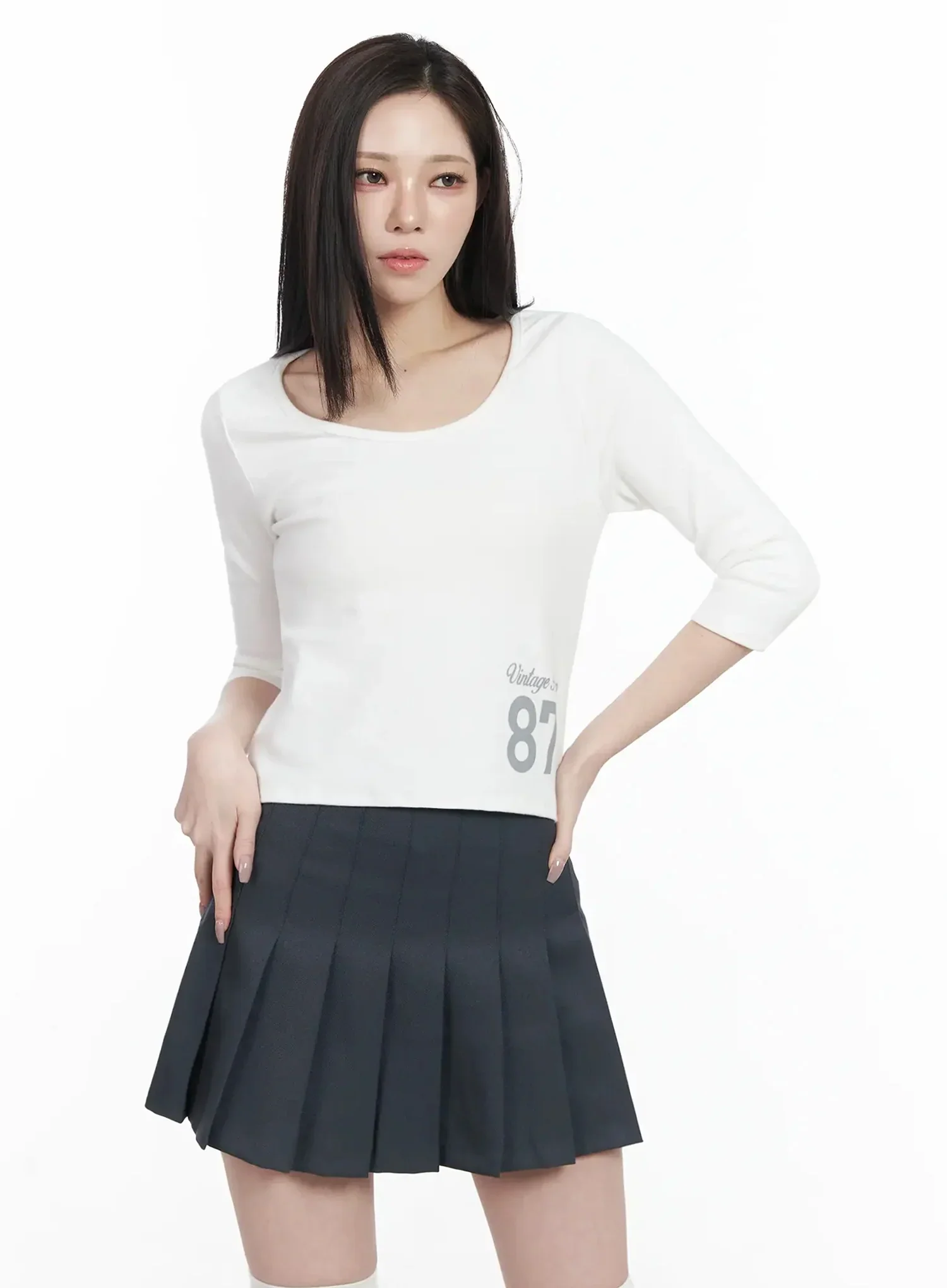 Vintage Numeral Half Sleeve Fleece Top IJ528 - Image 3