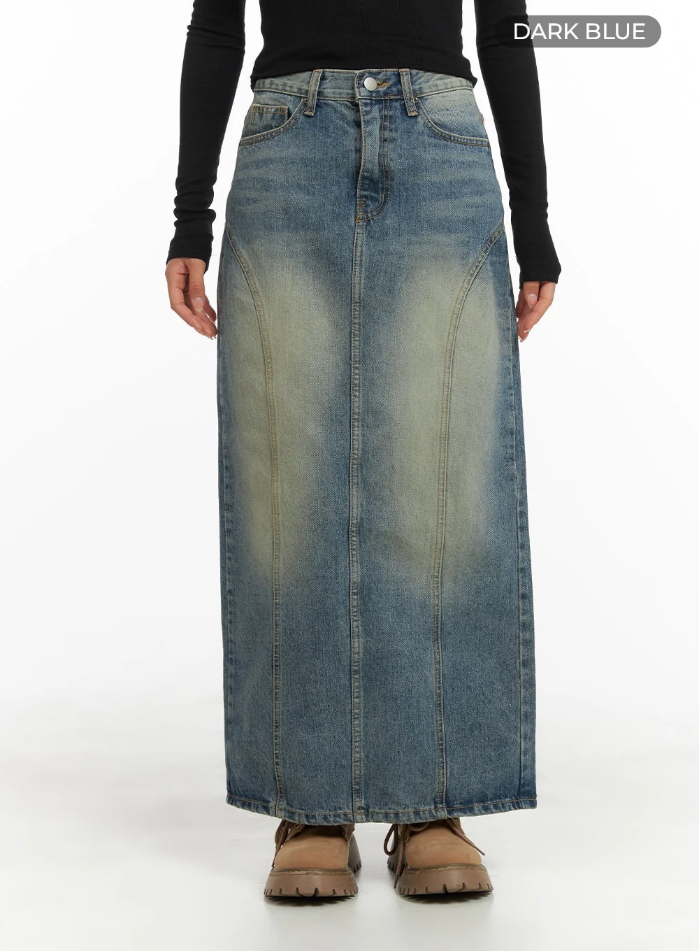 Vintage Washed Denim Maxi Skirt CA403 - Image 8
