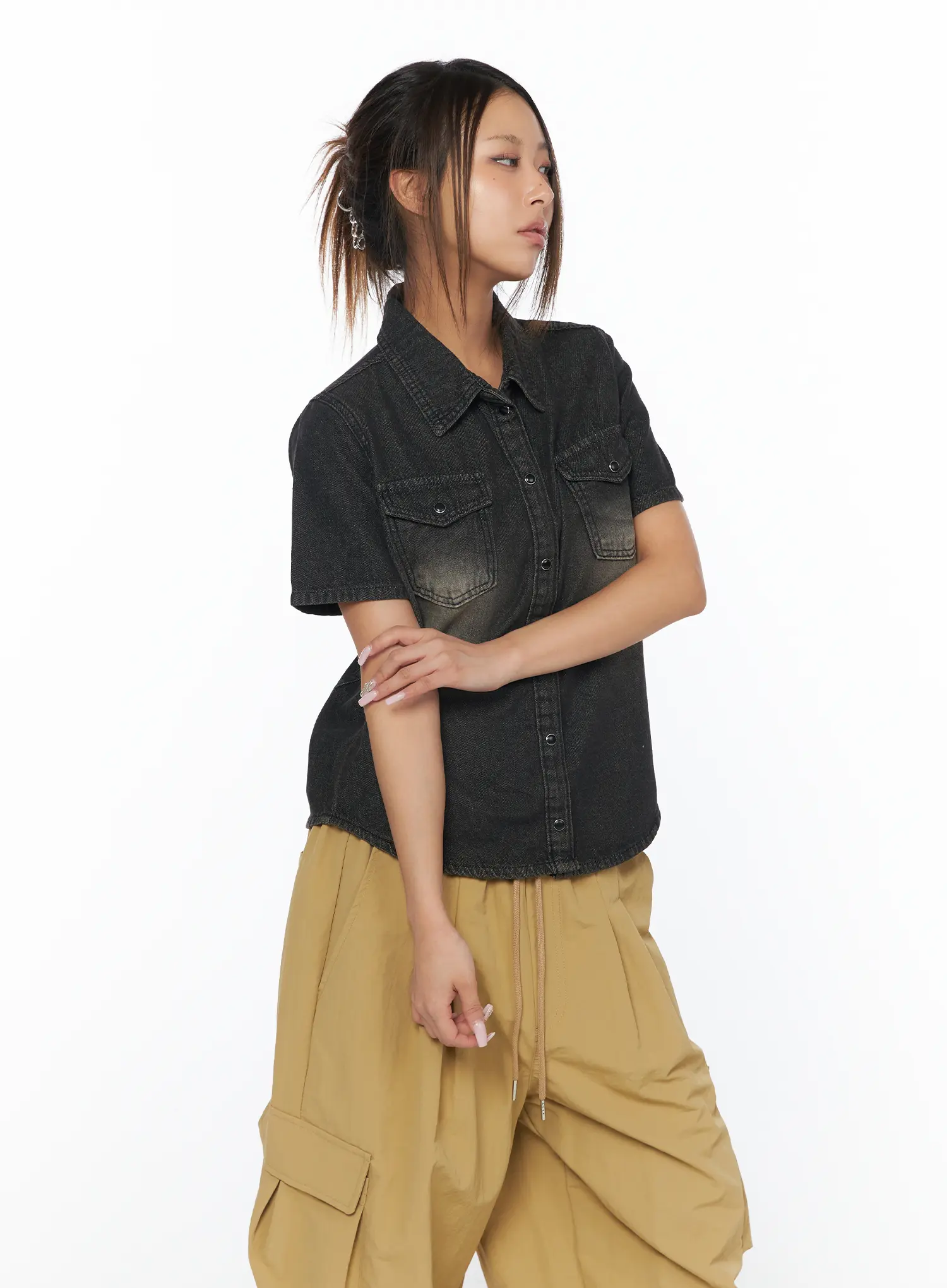 Vintage Washed Denim Shirt CA517 - Image 2