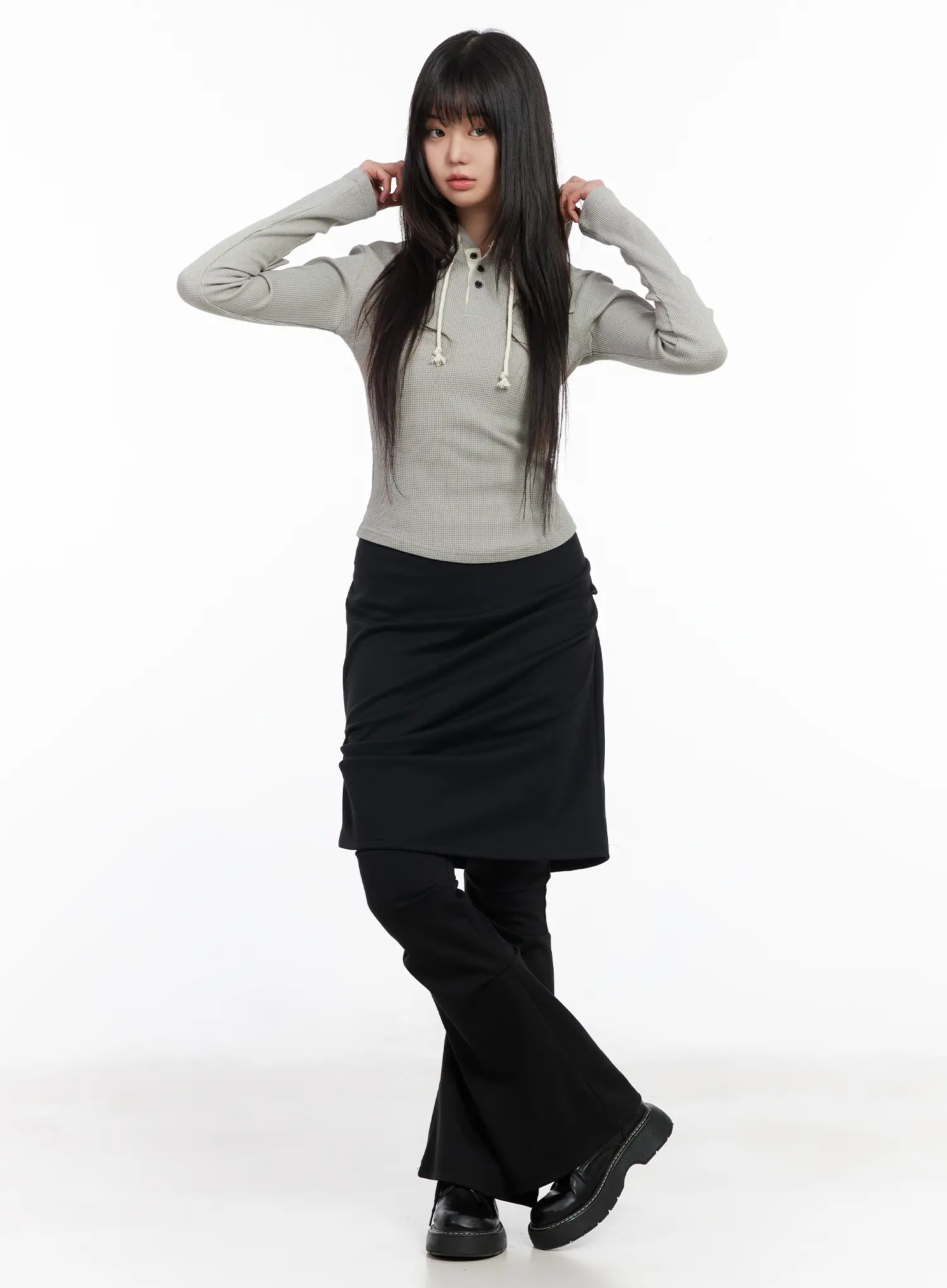 Waffle Knit Cropped Hoodie CM512 - Image 3