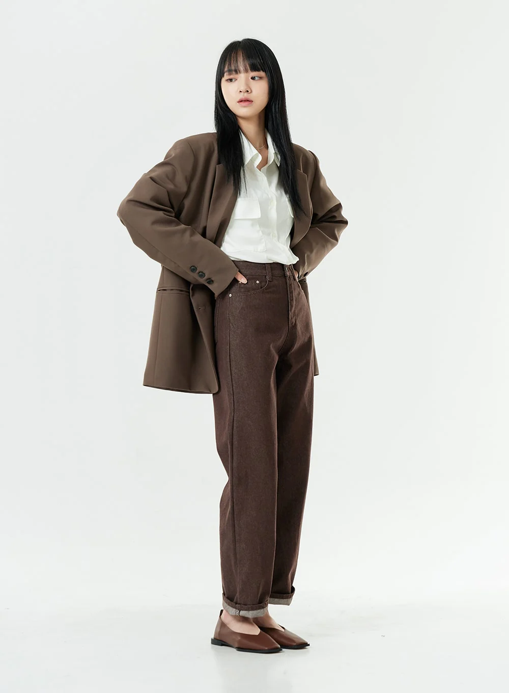 Washed Dark Brown Straight Fit Pants OG24 - Image 10