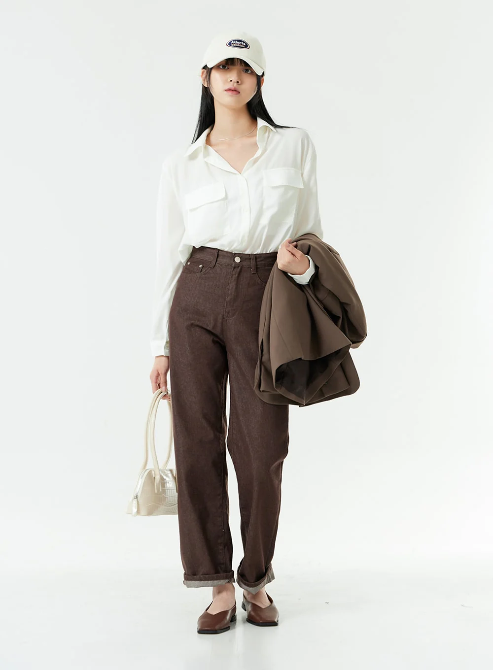 Washed Dark Brown Straight Fit Pants OG24 - Image 12