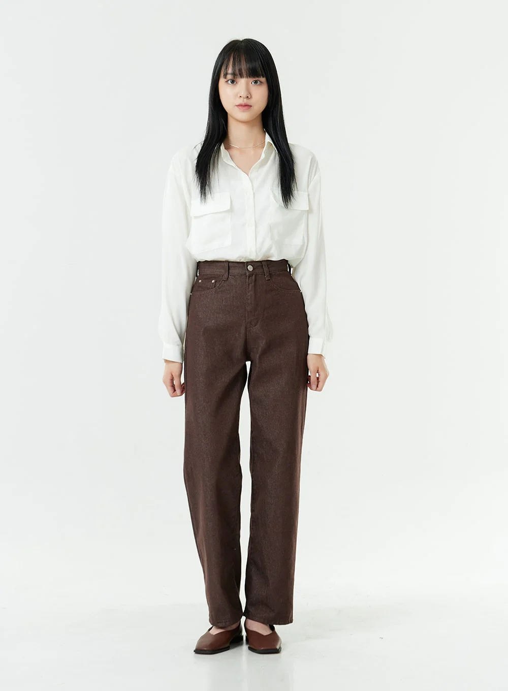Washed Dark Brown Straight Fit Pants OG24 - Image 13