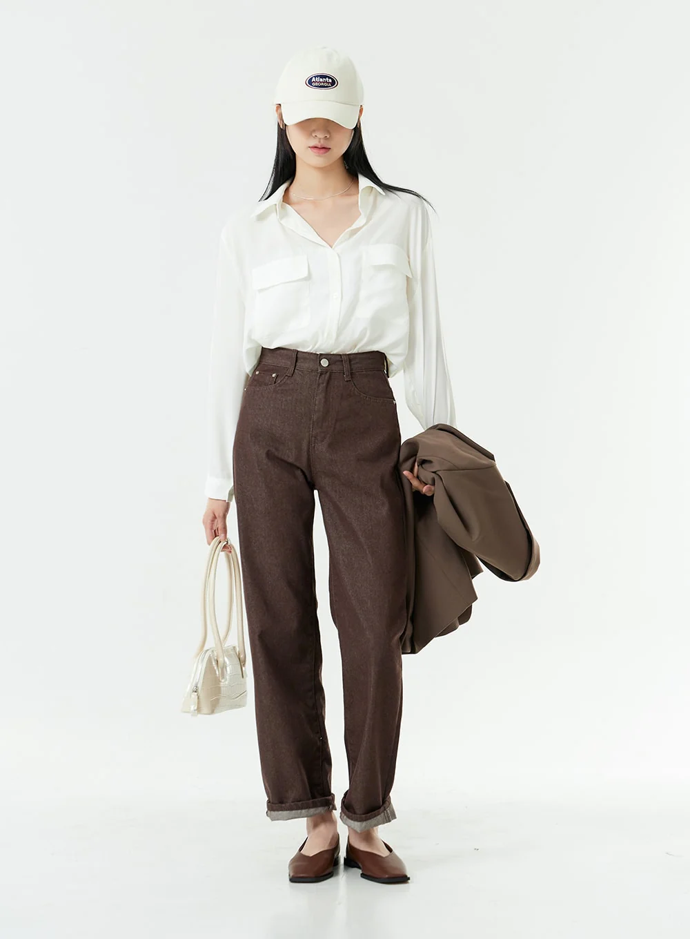 Washed Dark Brown Straight Fit Pants OG24 - Image 7