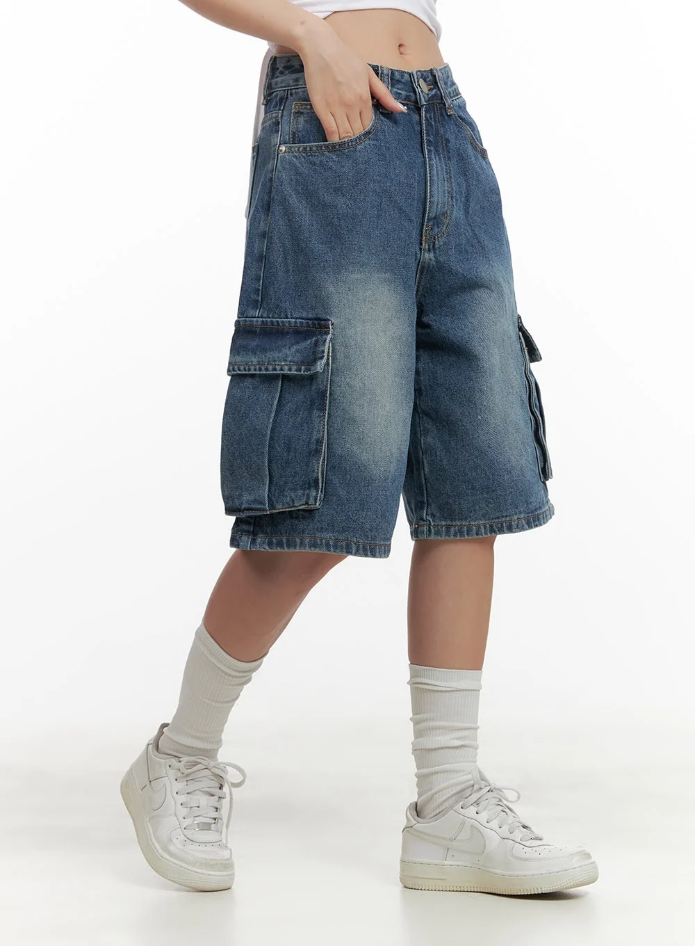Washed Denim Cargo Jorts CY420 - Image 5