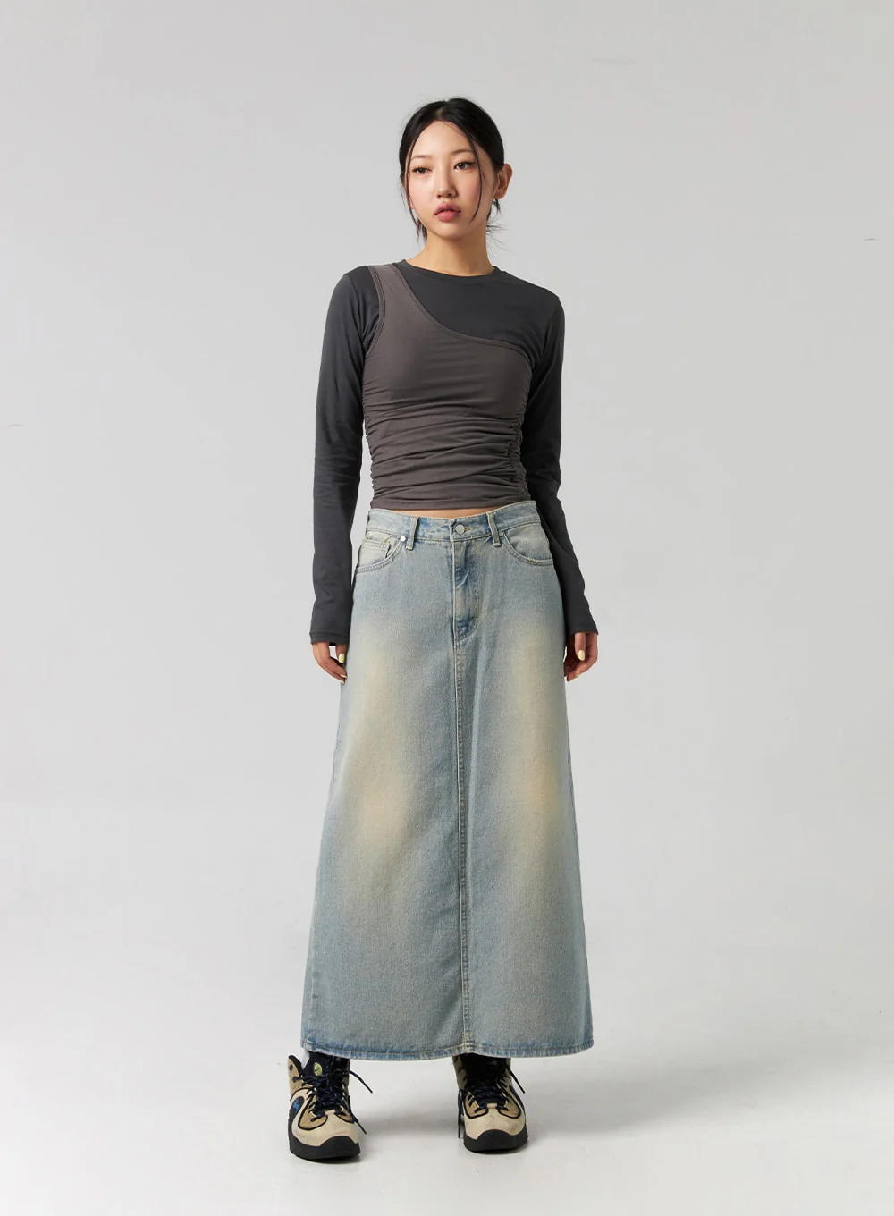 Washed Denim Maxi Skirt CG327 - Image 3