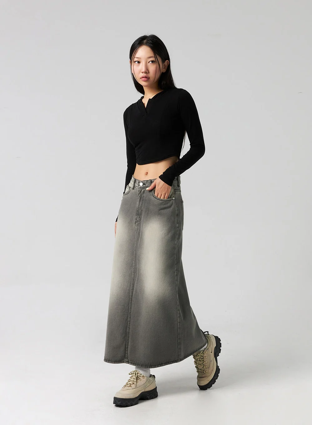 Washed Denim Maxi Skirt CG327 - Image 7