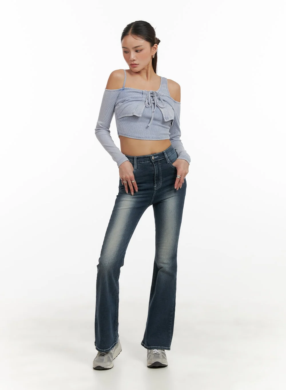 Washed Denim Slim Fit Bootcut Jeans CY402 - Image 3