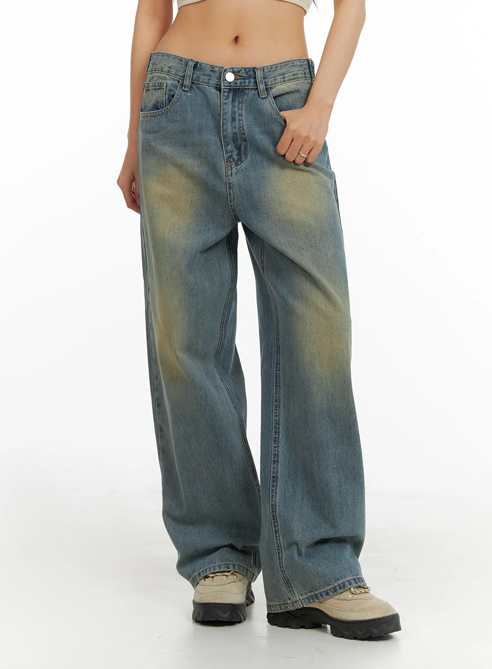 Washed Denim Wide Leg Jeans IA417 - Image 2