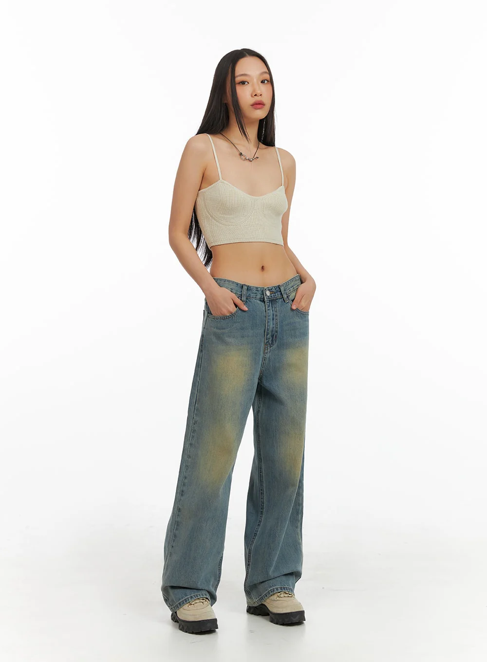 Washed Denim Wide Leg Jeans IA417 - Image 7