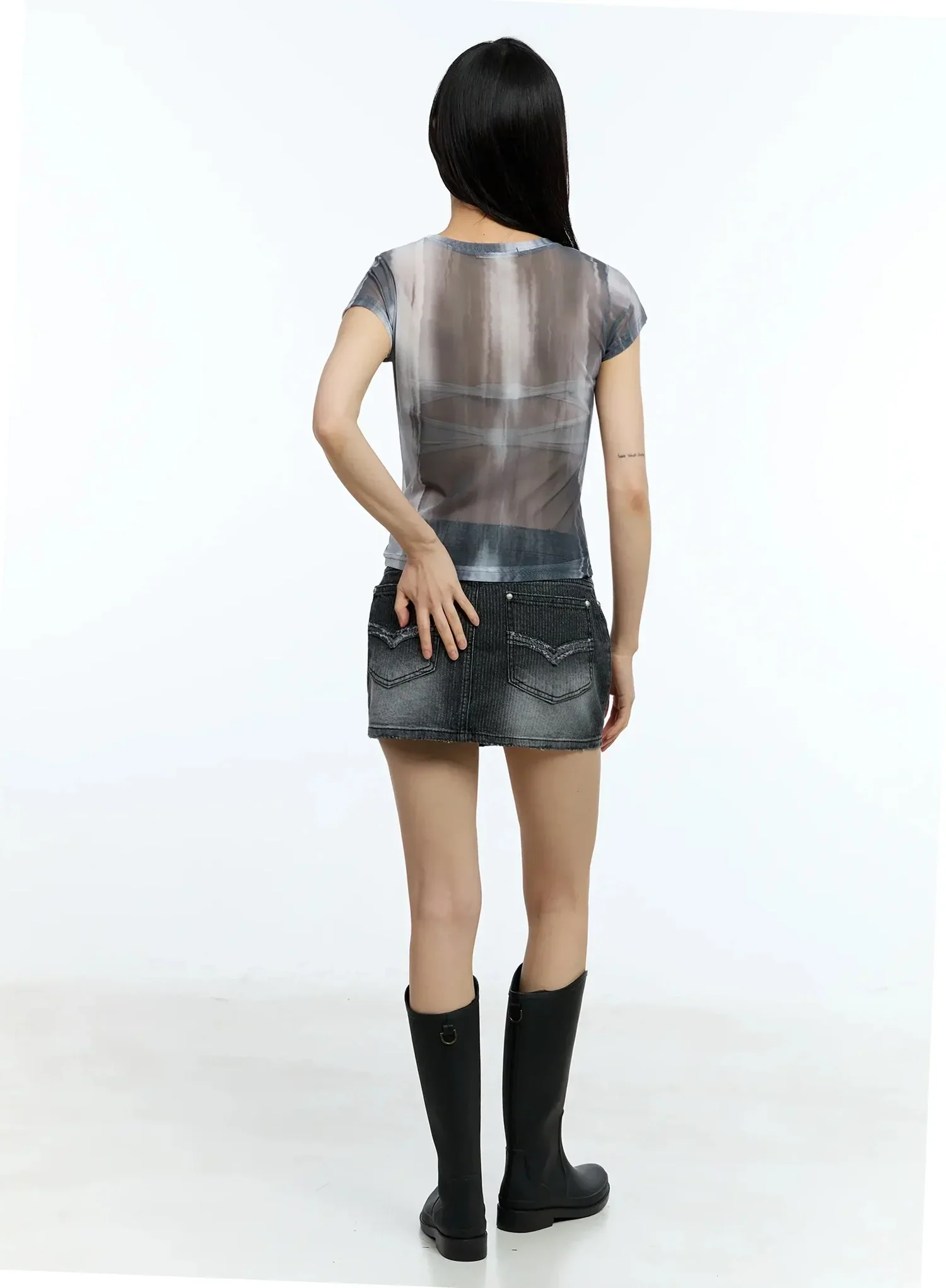 Washed Low-Rise Denim Mini Skirt IU525 - Image 11