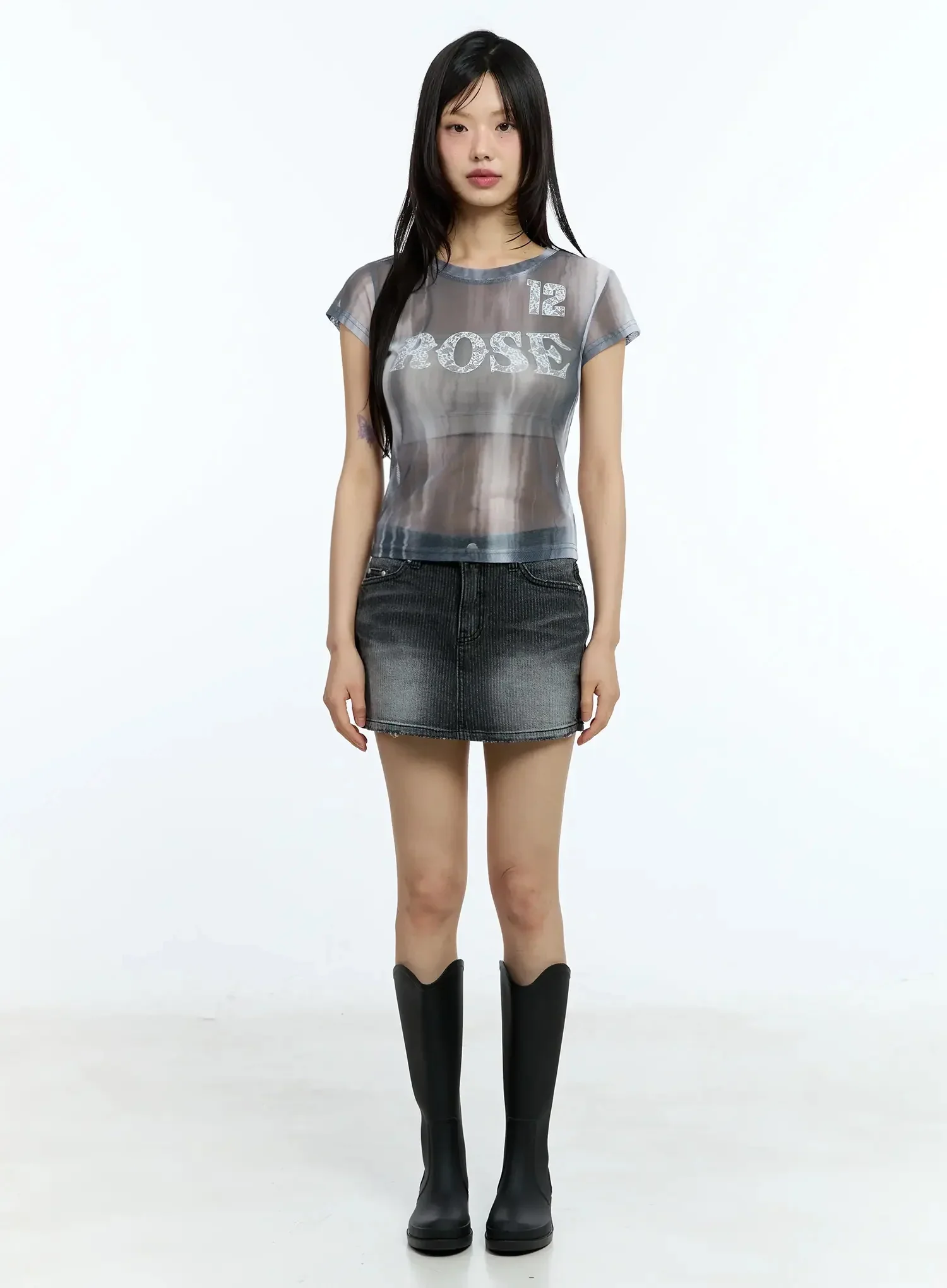 Washed Low-Rise Denim Mini Skirt IU525 - Image 5