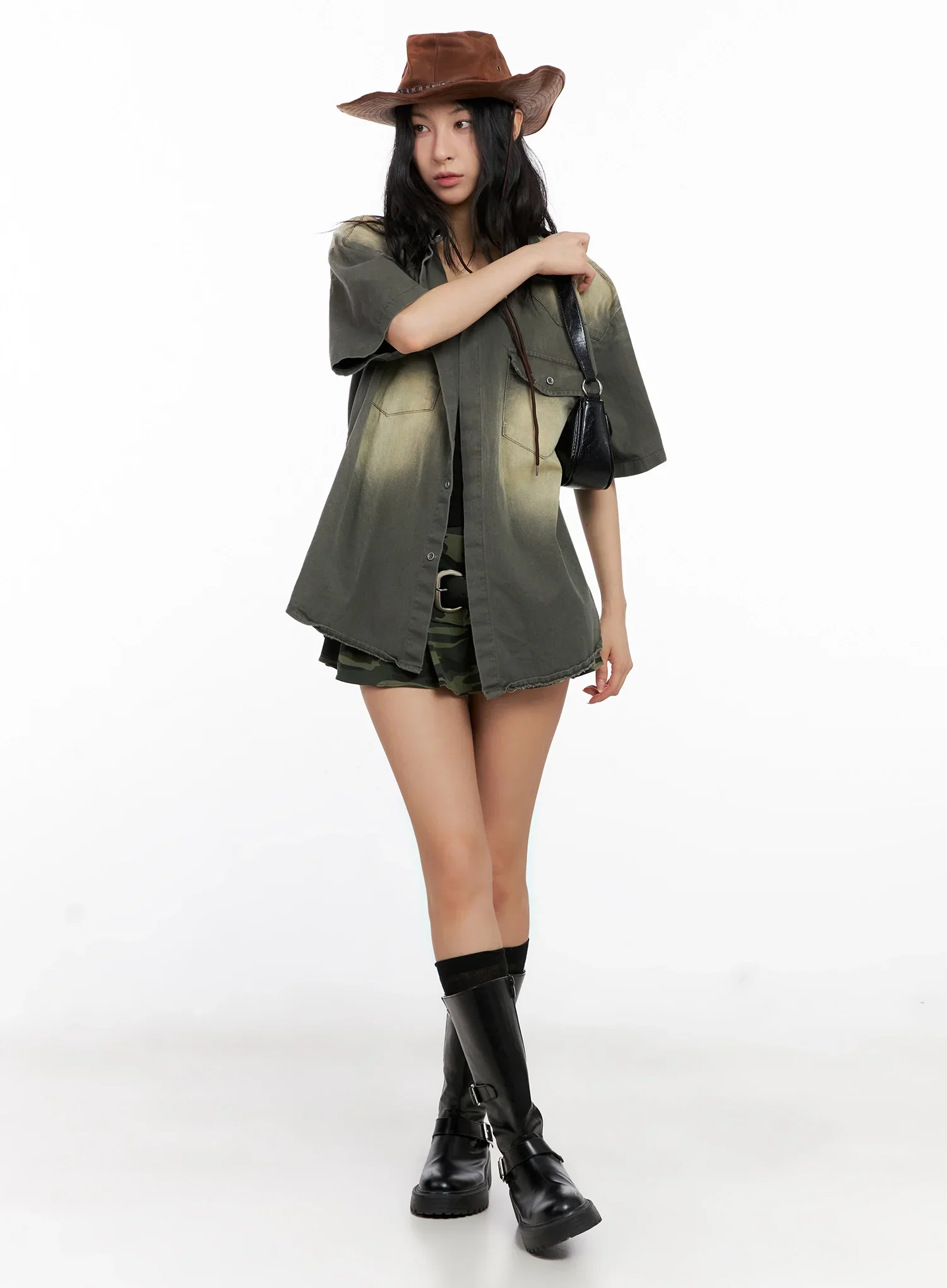 Washed Short-Sleeve Button-Up Shirt IG508 - Image 2