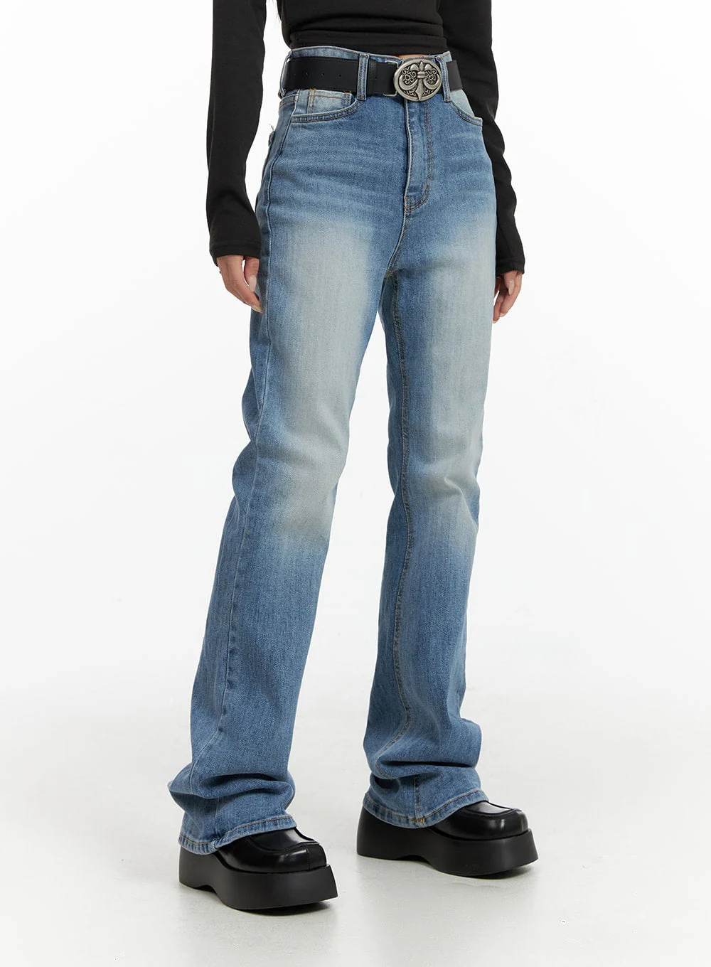 Washed Slim Fit Bootcut Jeans CF415 - Image 2