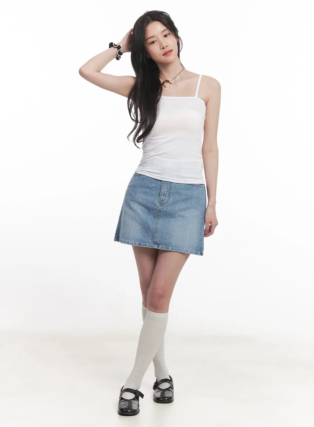 Washed Stitched Denim Mini Skirt CA511 - Image 5