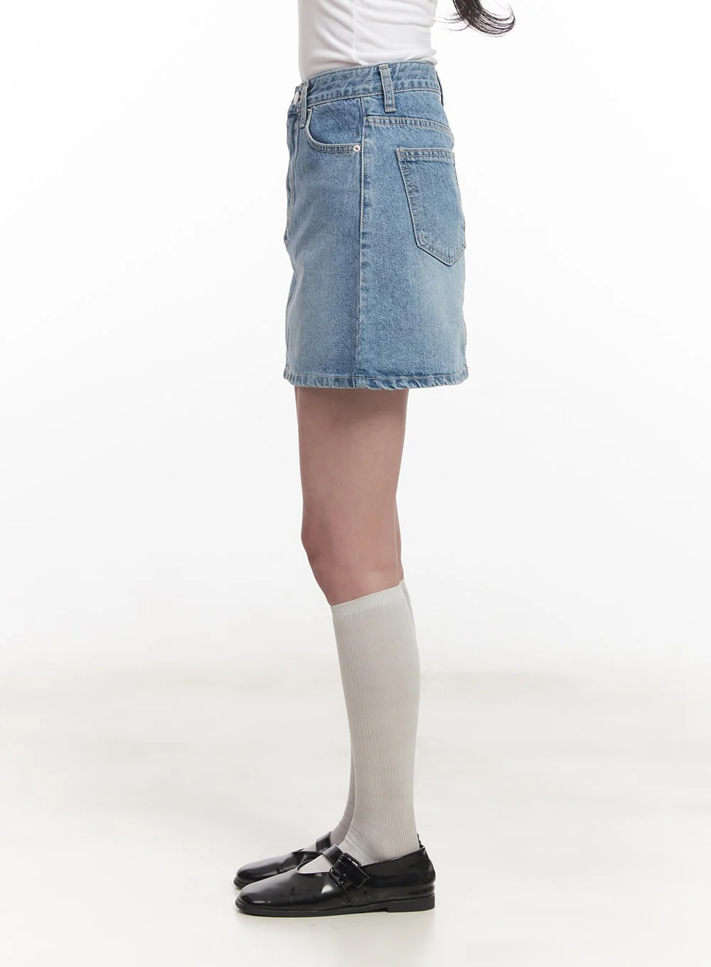 Washed Stitched Denim Mini Skirt CA511 - Image 6