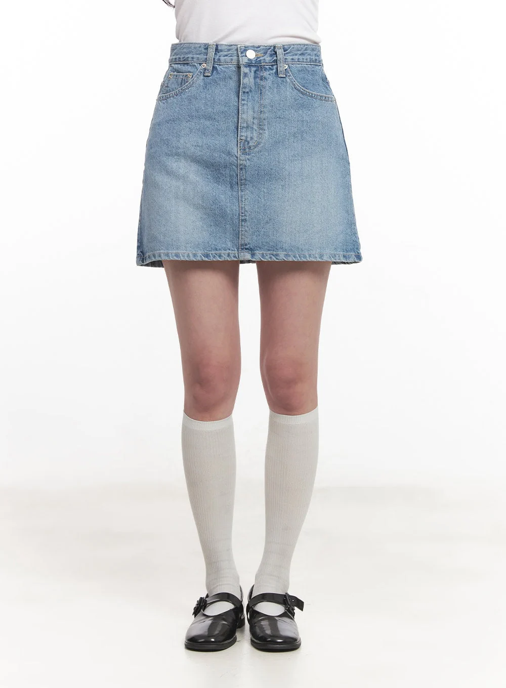 Washed Stitched Denim Mini Skirt CA511 - Image 8