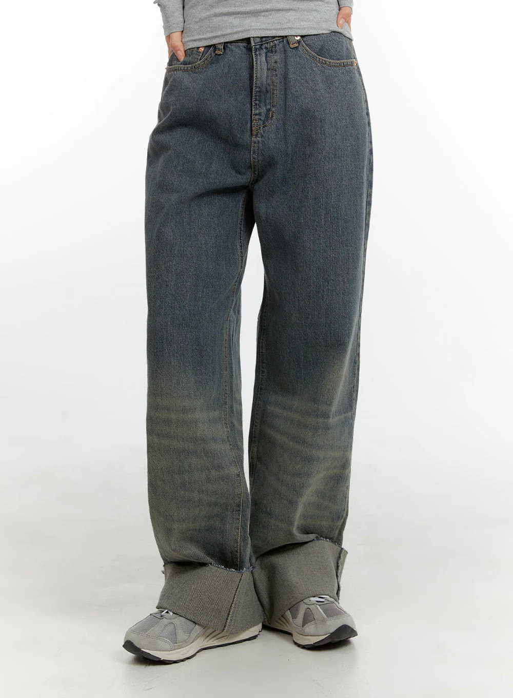 Washed Straight Leg Roll-Up Jeans CA401 - Image 2