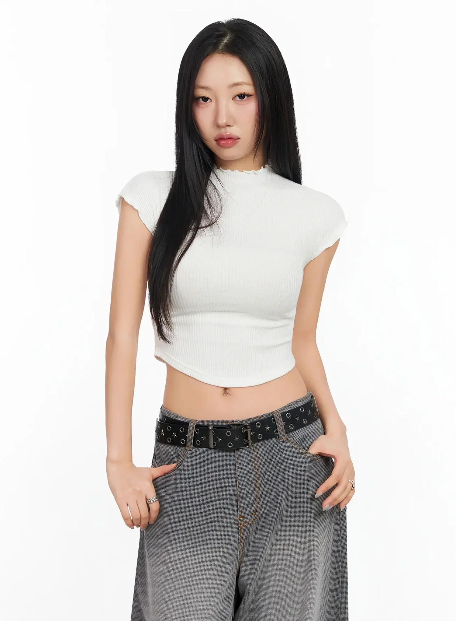 Wavy Ribbed Cropped T-Shirt CA513 - Image 3