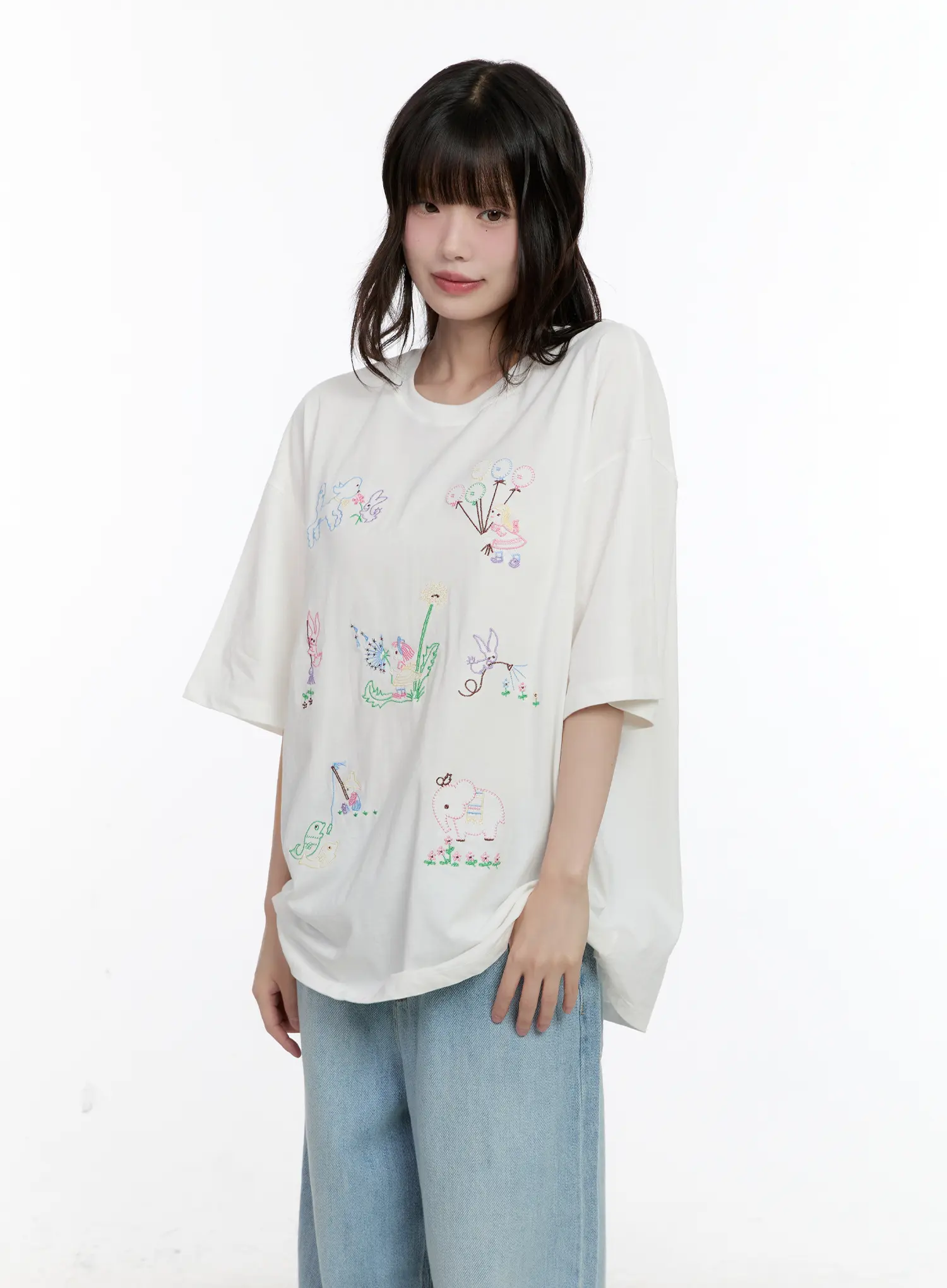 Whimsical Embroidered Oversized T-Shirt CL507 - Image 11