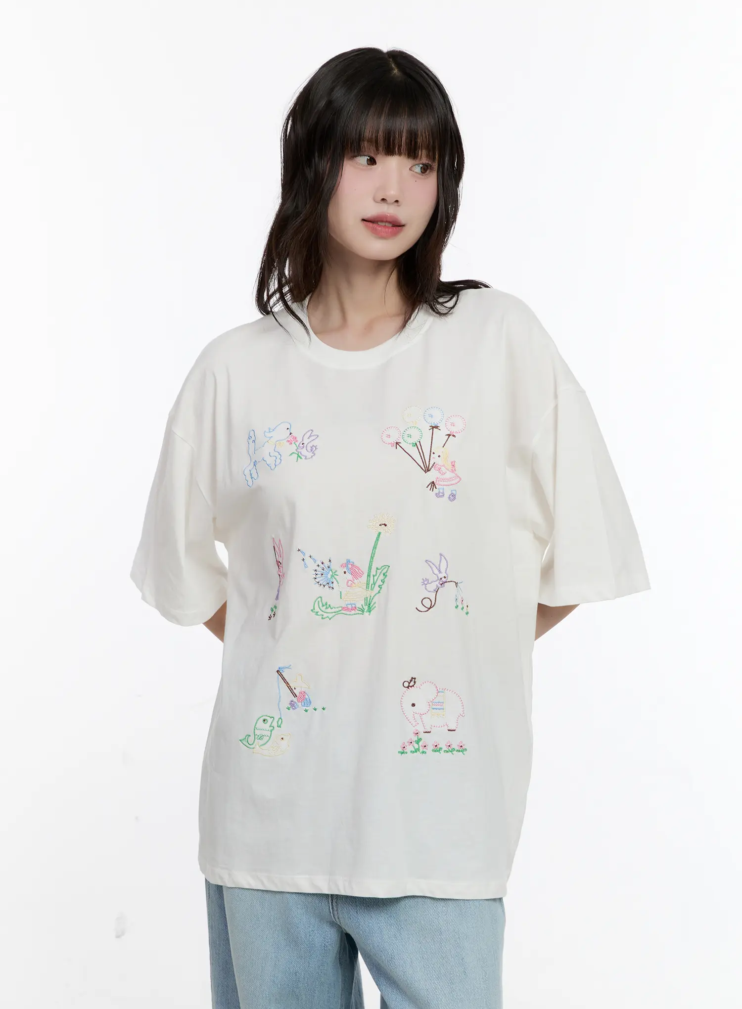 Whimsical Embroidered Oversized T-Shirt CL507 - Image 2