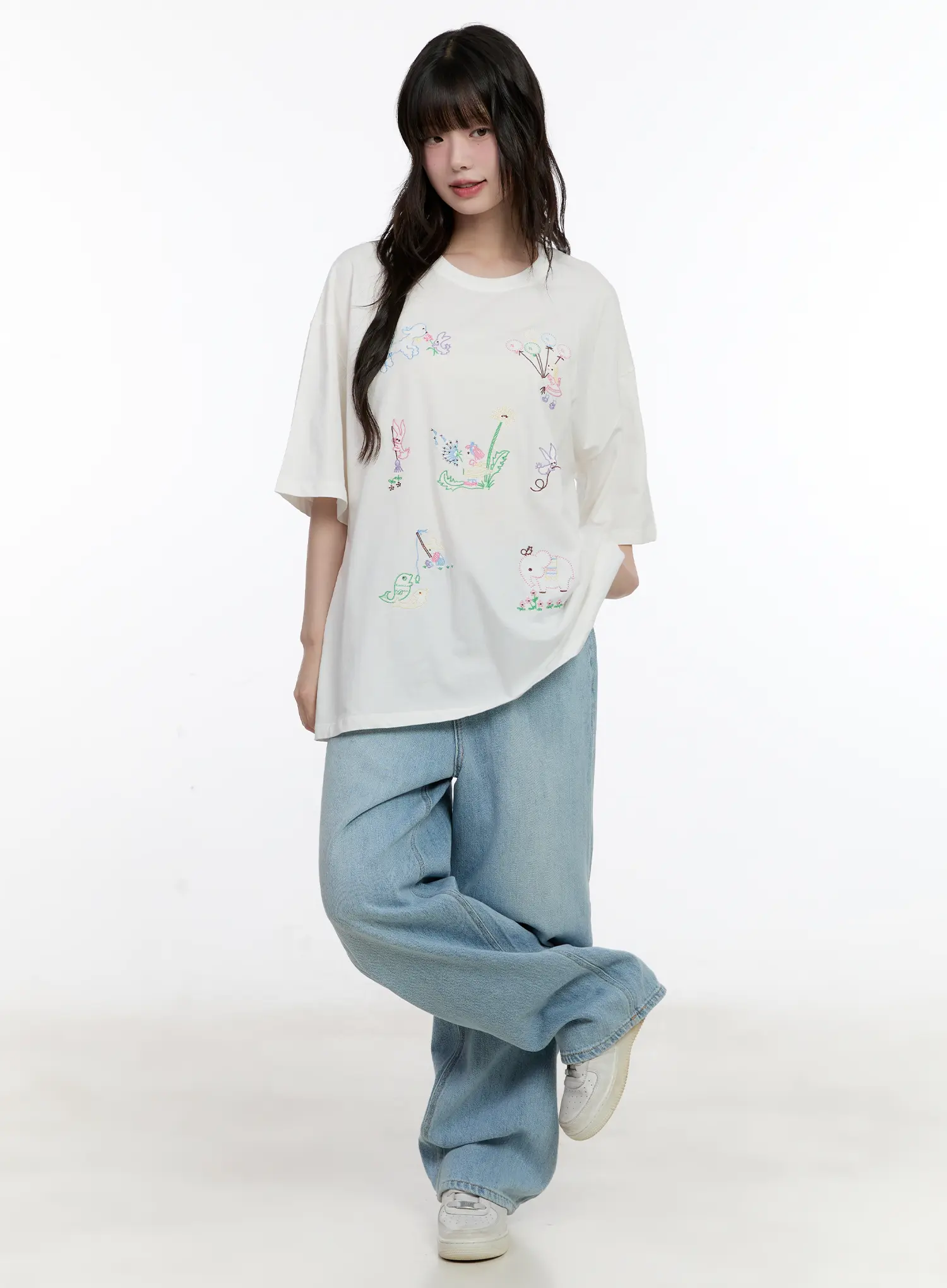 Whimsical Embroidered Oversized T-Shirt CL507 - Image 4