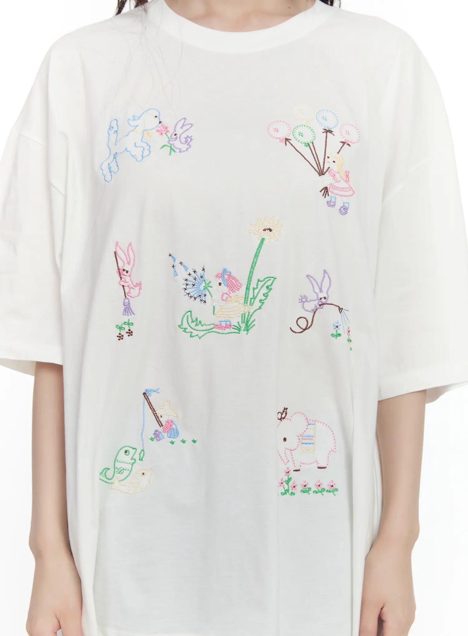 Whimsical Embroidered Oversized T-Shirt CL507 - Image 5