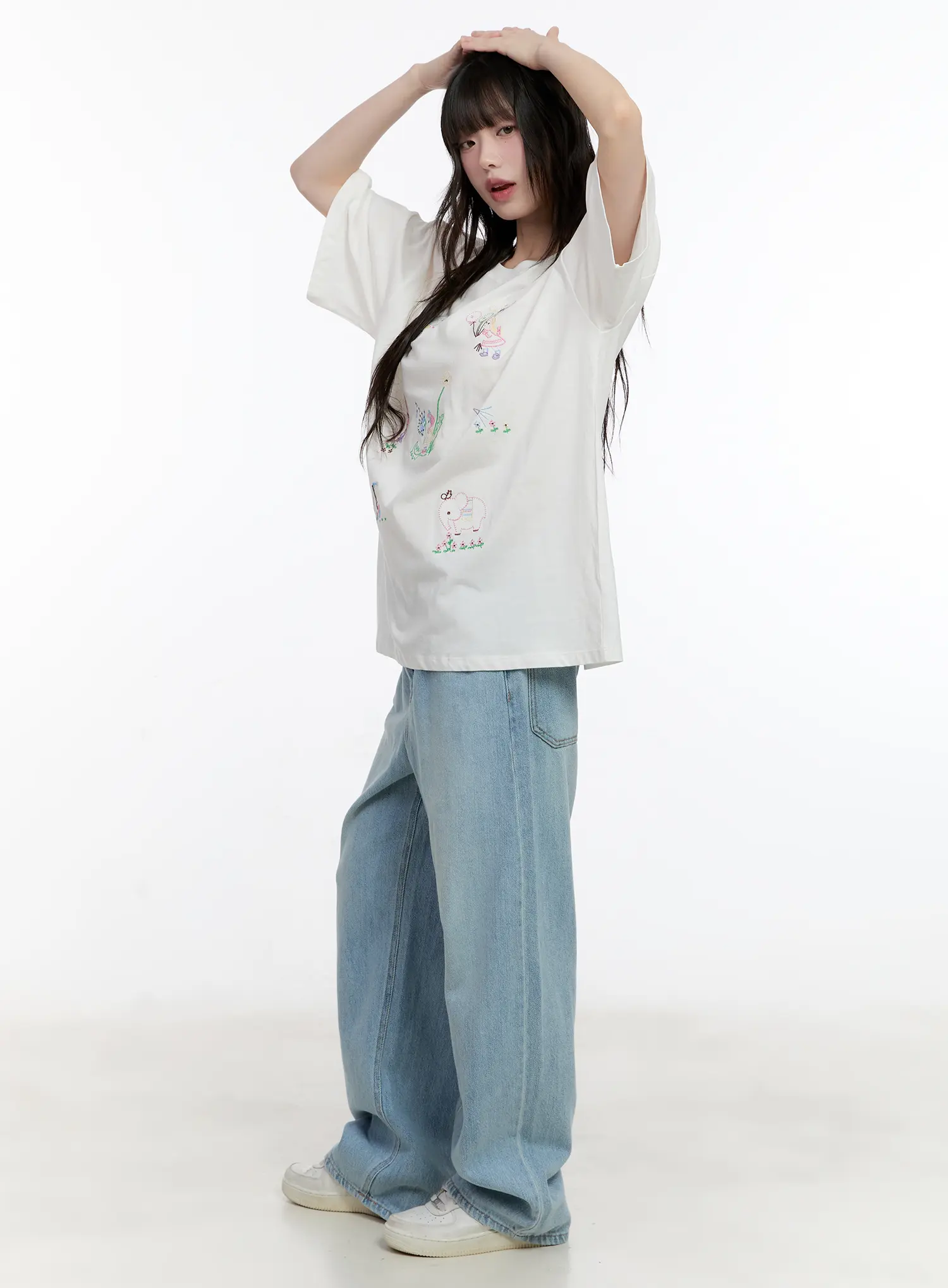 Whimsical Embroidered Oversized T-Shirt CL507 - Image 7