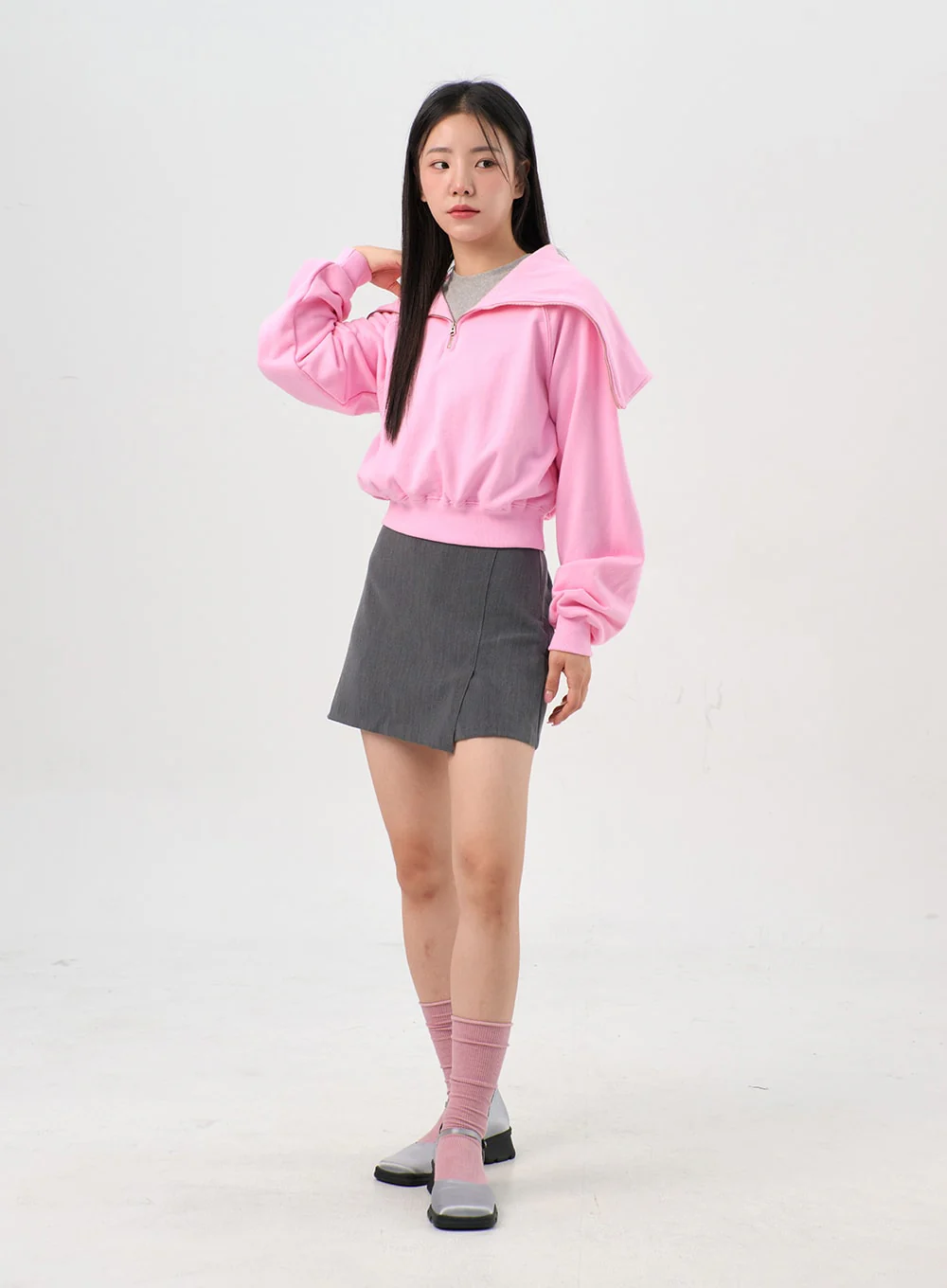 Wide Collar Half-Zip Sweatshirt OS302 - Image 3