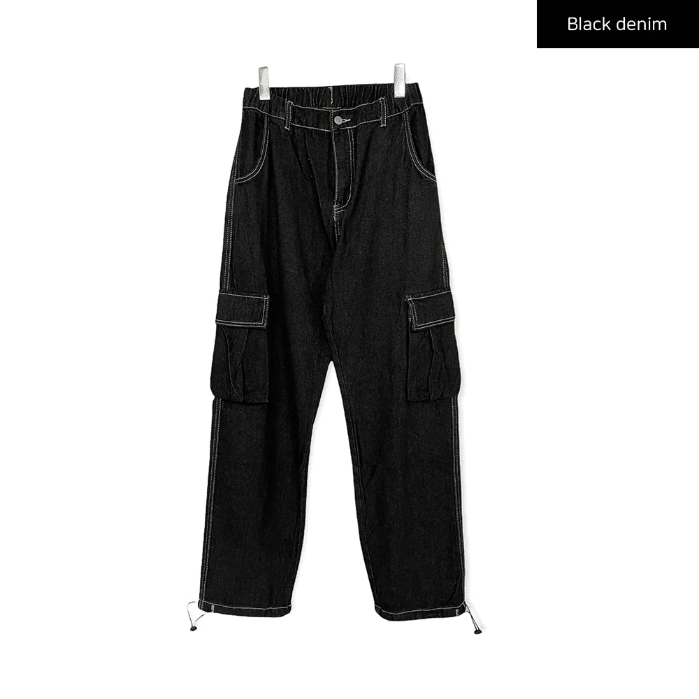 Wide Leg Denim Cargo Pants - Image 10